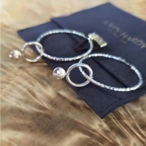 John Hardy Palu and Dot Earring – Hoop Drop in Hammered Silver 35MM – Large